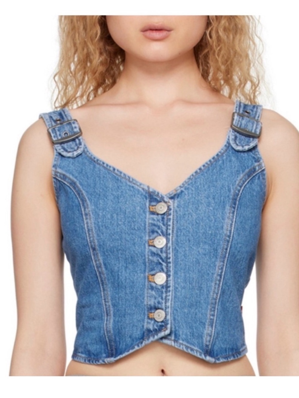Levi's Blue Denim Button-Front Crop Top